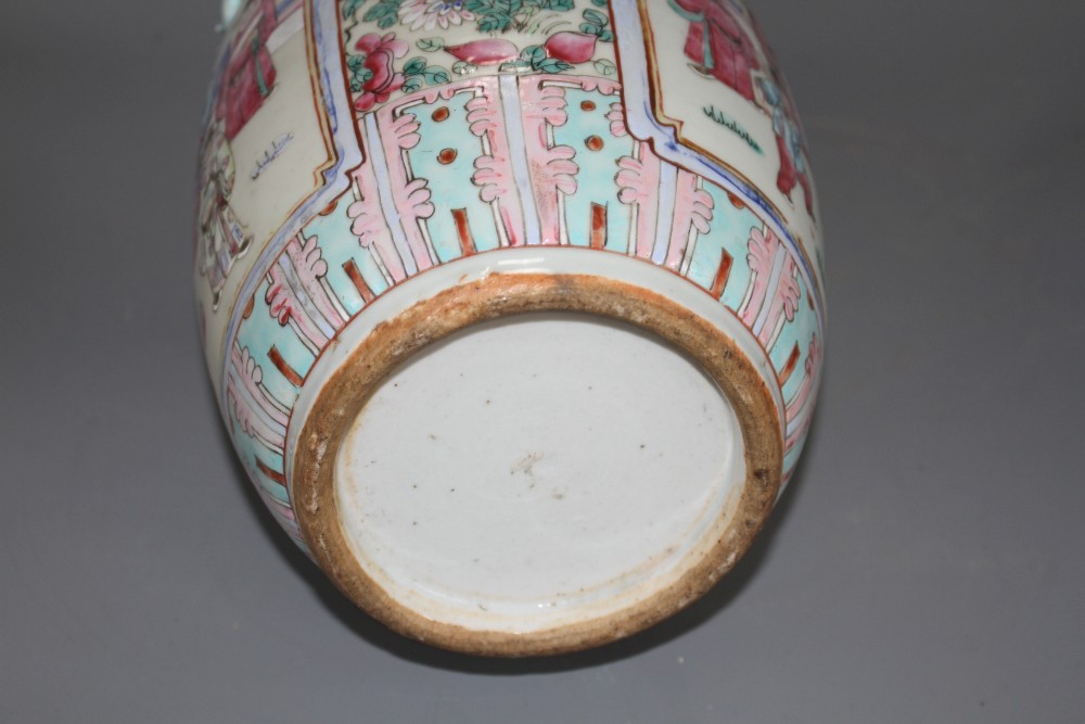 A 19th Chinese famille rose vase, decorated with panels of noblemen and attendants, height 35cm